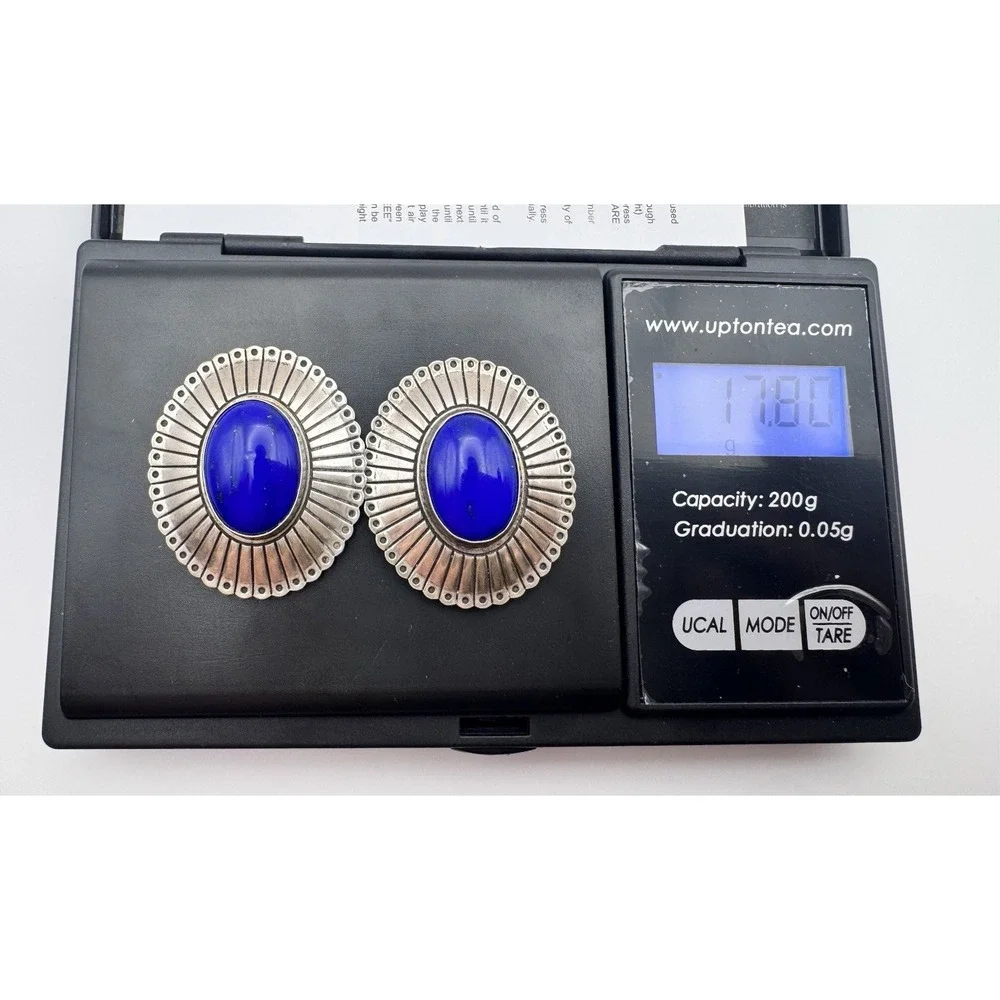 Navajo Sterling Silver Lapis Lazuli Concho Button Covers Pair 18g Vintage